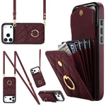 Étui de téléphone à motif losanges avec porte-cartes et longue lanière, pour iPhone 17e / 16e, pour iPhone 17 Pro Max, pour iPhone 17 Pro, pour iPhone 17, pour iPhone Air, pour iPhone 15 Pro Max