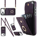 Étui de téléphone à motif losanges avec porte-cartes et longue lanière, pour iPhone 17e / 16e, pour iPhone 17 Pro Max, pour iPhone 17 Pro, pour iPhone 17, pour iPhone Air, pour iPhone 15 Pro Max