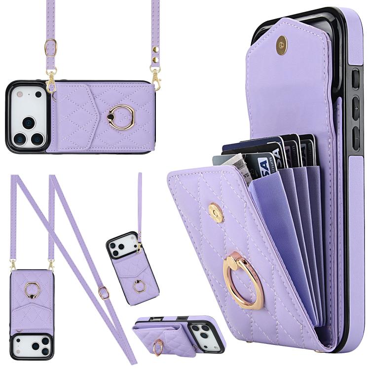 Étui de téléphone à motif losanges avec porte-cartes et longue lanière, pour iPhone 17e / 16e, pour iPhone 17 Pro Max, pour iPhone 17 Pro, pour iPhone 17, pour iPhone Air, pour iPhone 15 Pro Max