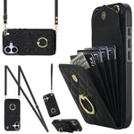 Étui de téléphone à motif losanges avec porte-cartes et longue lanière, pour iPhone 17e / 16e, pour iPhone 17 Pro Max, pour iPhone 17 Pro, pour iPhone 17, pour iPhone Air, pour iPhone 15 Pro Max