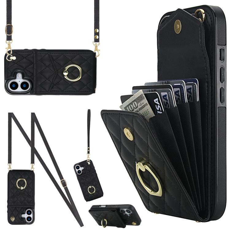 Étui de téléphone à motif losanges avec porte-cartes et longue lanière, pour iPhone 17e / 16e, pour iPhone 17 Pro Max, pour iPhone 17 Pro, pour iPhone 17, pour iPhone Air, pour iPhone 15 Pro Max
