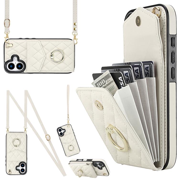 Étui de téléphone à motif losanges avec porte-cartes et longue lanière, pour iPhone 17e / 16e, pour iPhone 17 Pro Max, pour iPhone 17 Pro, pour iPhone 17, pour iPhone Air, pour iPhone 15 Pro Max
