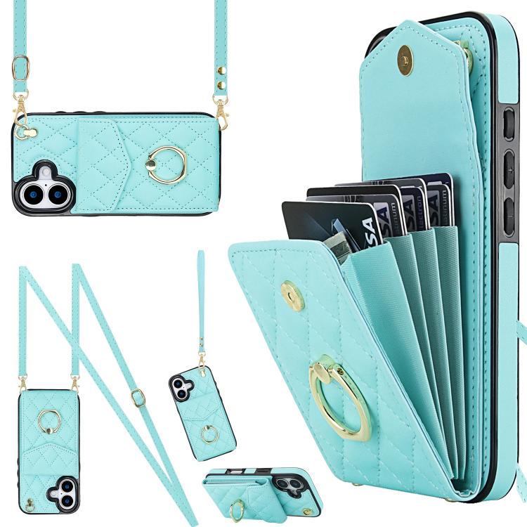Étui de téléphone à motif losanges avec porte-cartes et longue lanière, pour iPhone 17e / 16e, pour iPhone 17 Pro Max, pour iPhone 17 Pro, pour iPhone 17, pour iPhone Air, pour iPhone 15 Pro Max