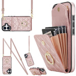 Étui de téléphone à motif losanges avec porte-cartes et longue lanière, pour iPhone 17e / 16e, pour iPhone 17 Pro Max, pour iPhone 17 Pro, pour iPhone 17, pour iPhone Air, pour iPhone 15 Pro Max
