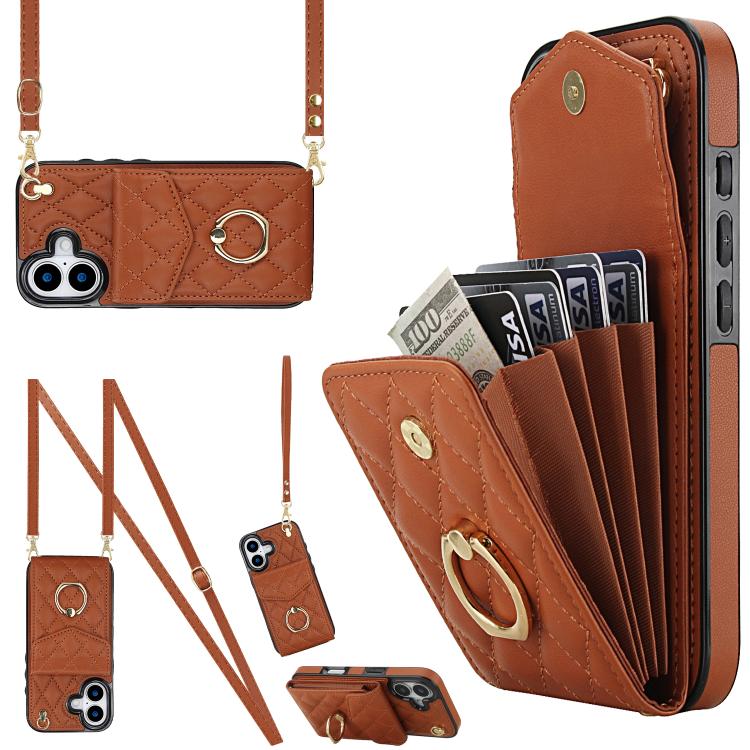 Étui de téléphone à motif losanges avec porte-cartes et longue lanière, pour iPhone 17e / 16e, pour iPhone 17 Pro Max, pour iPhone 17 Pro, pour iPhone 17, pour iPhone Air, pour iPhone 15 Pro Max