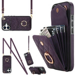 Étui de téléphone à motif losanges avec porte-cartes et longue lanière, pour iPhone 17e / 16e, pour iPhone 17 Pro Max, pour iPhone 17 Pro, pour iPhone 17, pour iPhone Air, pour iPhone 15 Pro Max