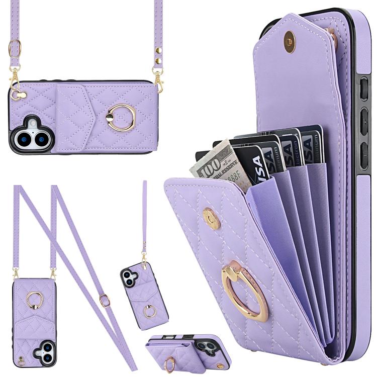 Étui de téléphone à motif losanges avec porte-cartes et longue lanière, pour iPhone 17e / 16e, pour iPhone 17 Pro Max, pour iPhone 17 Pro, pour iPhone 17, pour iPhone Air, pour iPhone 15 Pro Max