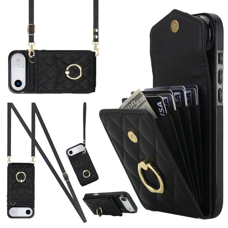 Étui de téléphone à motif losanges avec porte-cartes et longue lanière, pour iPhone 17e / 16e, pour iPhone 17 Pro Max, pour iPhone 17 Pro, pour iPhone 17, pour iPhone Air, pour iPhone 15 Pro Max