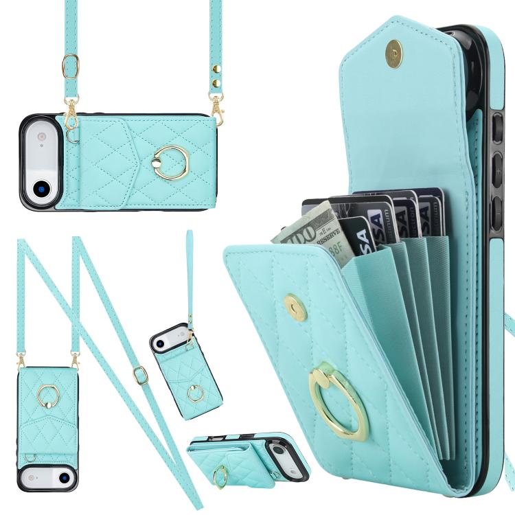 Étui de téléphone à motif losanges avec porte-cartes et longue lanière, pour iPhone 17e / 16e, pour iPhone 17 Pro Max, pour iPhone 17 Pro, pour iPhone 17, pour iPhone Air, pour iPhone 15 Pro Max