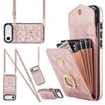 Étui de téléphone à motif losanges avec porte-cartes et longue lanière, pour iPhone 17e / 16e, pour iPhone 17 Pro Max, pour iPhone 17 Pro, pour iPhone 17, pour iPhone Air, pour iPhone 15 Pro Max