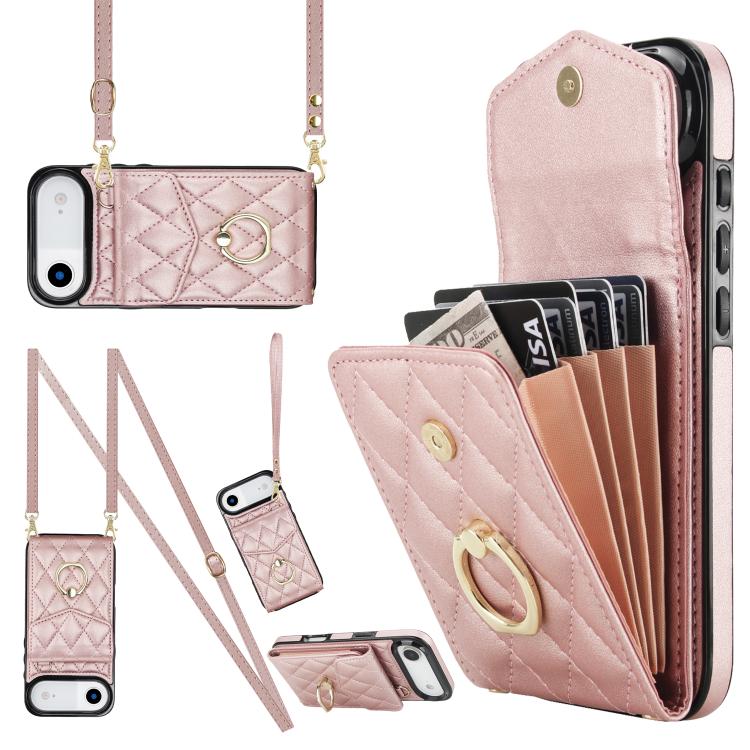Étui de téléphone à motif losanges avec porte-cartes et longue lanière, pour iPhone 17e / 16e, pour iPhone 17 Pro Max, pour iPhone 17 Pro, pour iPhone 17, pour iPhone Air, pour iPhone 15 Pro Max
