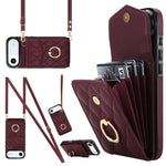 Étui de téléphone à motif losanges avec porte-cartes et longue lanière, pour iPhone 17e / 16e, pour iPhone 17 Pro Max, pour iPhone 17 Pro, pour iPhone 17, pour iPhone Air, pour iPhone 15 Pro Max