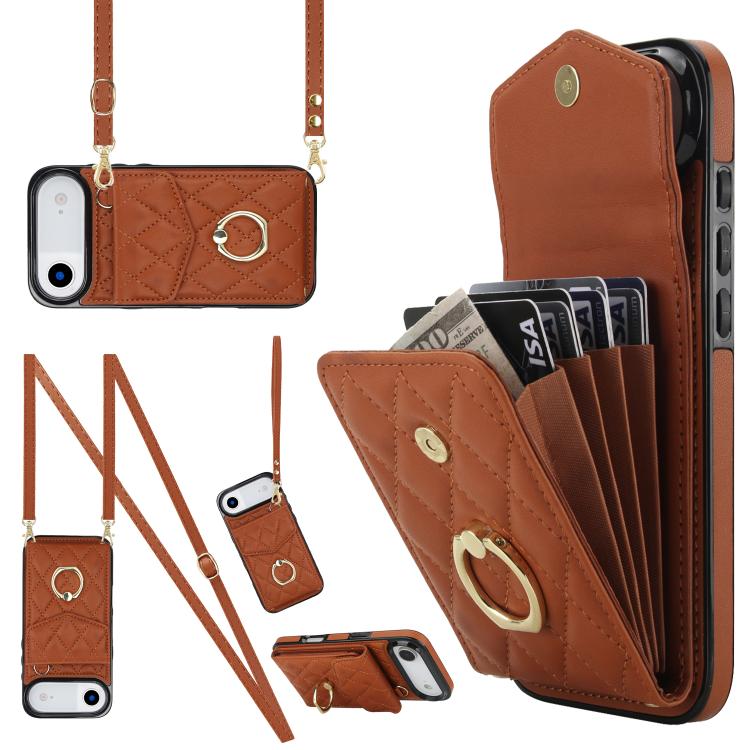 Étui de téléphone à motif losanges avec porte-cartes et longue lanière, pour iPhone 17e / 16e, pour iPhone 17 Pro Max, pour iPhone 17 Pro, pour iPhone 17, pour iPhone Air, pour iPhone 15 Pro Max