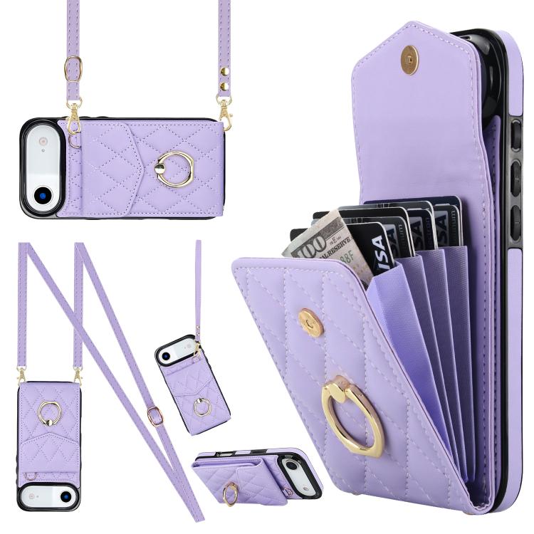 Étui de téléphone à motif losanges avec porte-cartes et longue lanière, pour iPhone 17e / 16e, pour iPhone 17 Pro Max, pour iPhone 17 Pro, pour iPhone 17, pour iPhone Air, pour iPhone 15 Pro Max