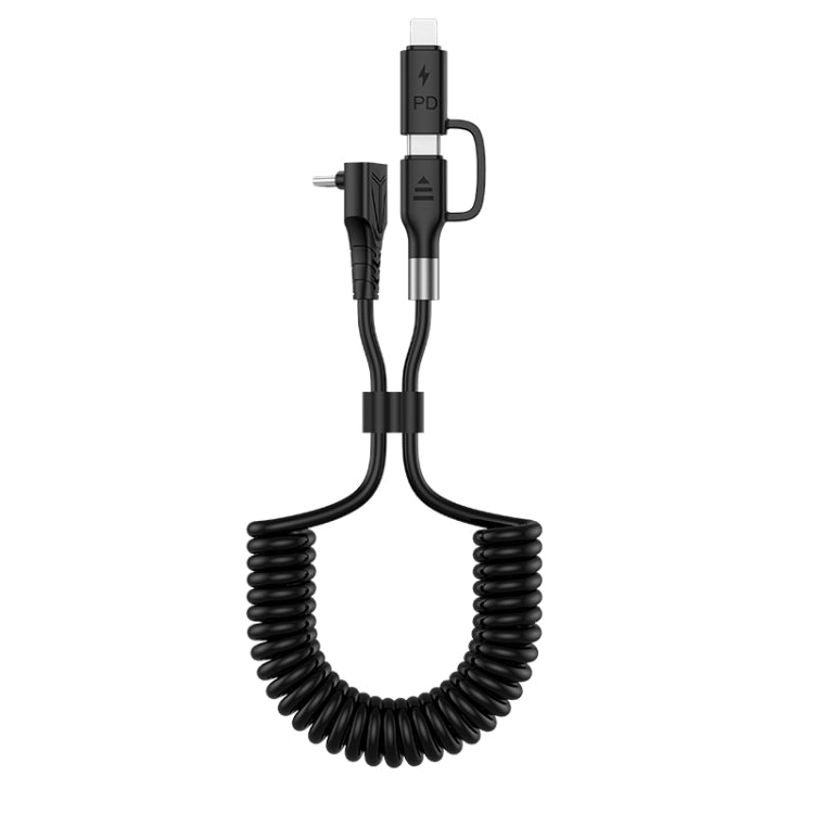 Câble de données de charge à ressort coudé, longueur : 1,5 m, Type-C vers 8 broches, Type-C vers 8 broches + Type-C