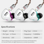 Écouteurs intra-auriculaires hybrides dix unités avec fil, sans micro, prise jack 3,5 mm plaquée or CCA CCA-C10