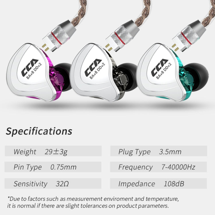 Écouteurs intra-auriculaires hybrides dix unités avec fil, sans micro, prise jack 3,5 mm plaquée or CCA CCA-C10