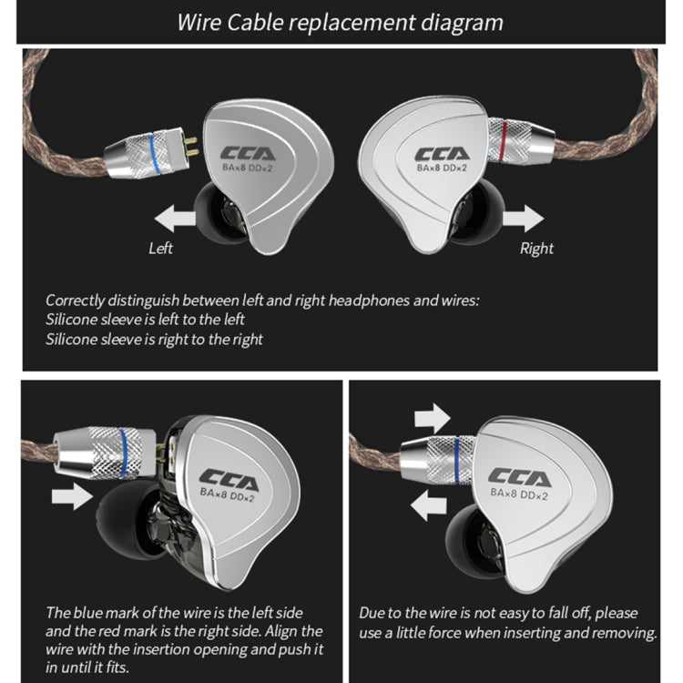 Écouteurs intra-auriculaires hybrides dix unités avec fil, sans micro, prise jack 3,5 mm plaquée or CCA CCA-C10