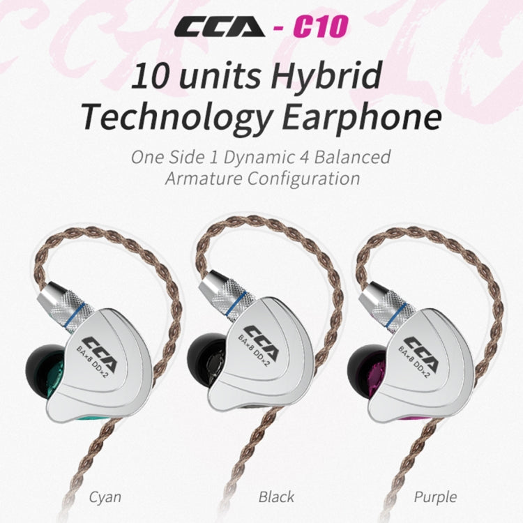 Écouteurs intra-auriculaires hybrides dix unités avec fil, sans micro, prise jack 3,5 mm plaquée or CCA CCA-C10