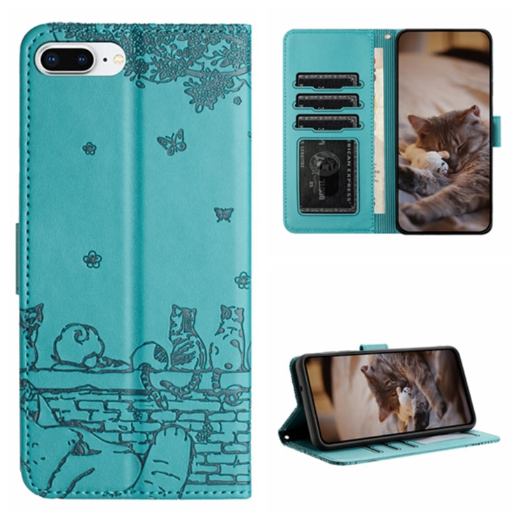 Étui de téléphone en cuir avec motif de chat en relief et cordon, pour iPhone 11 Pro, pour iPhone XS Max, pour iPhone X, pour iPhone 7 Plus / 8 Plus