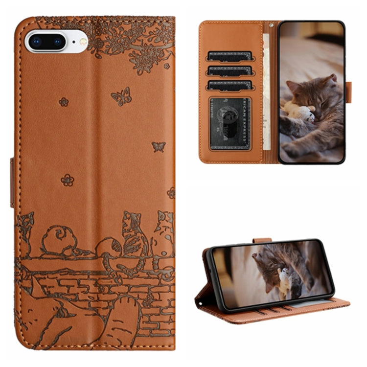 Étui de téléphone en cuir avec motif de chat en relief et cordon, pour iPhone 11 Pro, pour iPhone XS Max, pour iPhone X, pour iPhone 7 Plus / 8 Plus
