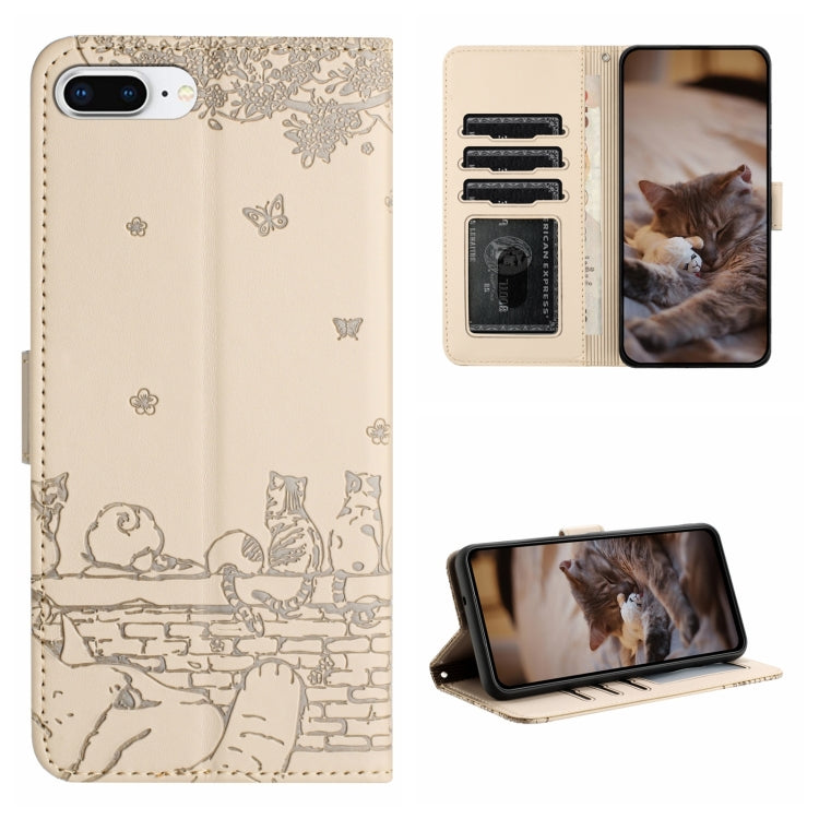 Étui de téléphone en cuir avec motif de chat en relief et cordon, pour iPhone 11 Pro, pour iPhone XS Max, pour iPhone X, pour iPhone 7 Plus / 8 Plus