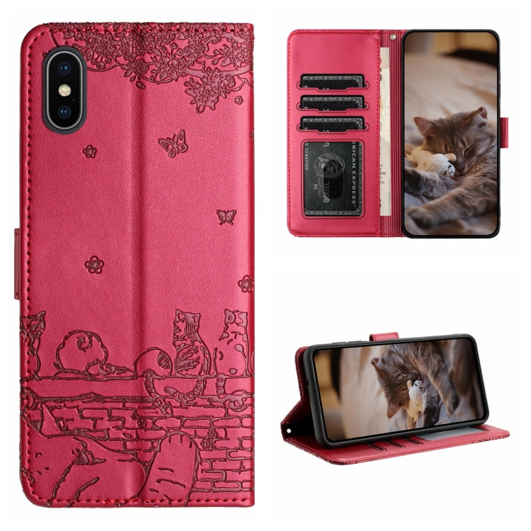 Étui de téléphone en cuir avec motif de chat en relief et cordon, pour iPhone 11 Pro, pour iPhone XS Max, pour iPhone X, pour iPhone 7 Plus / 8 Plus