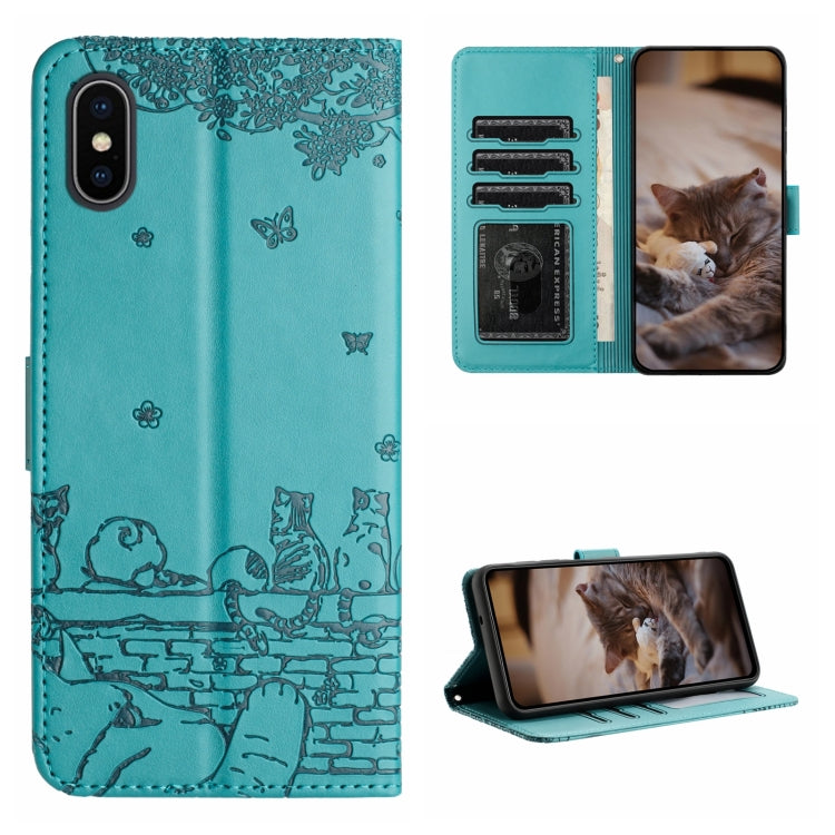 Étui de téléphone en cuir avec motif de chat en relief et cordon, pour iPhone 11 Pro, pour iPhone XS Max, pour iPhone X, pour iPhone 7 Plus / 8 Plus