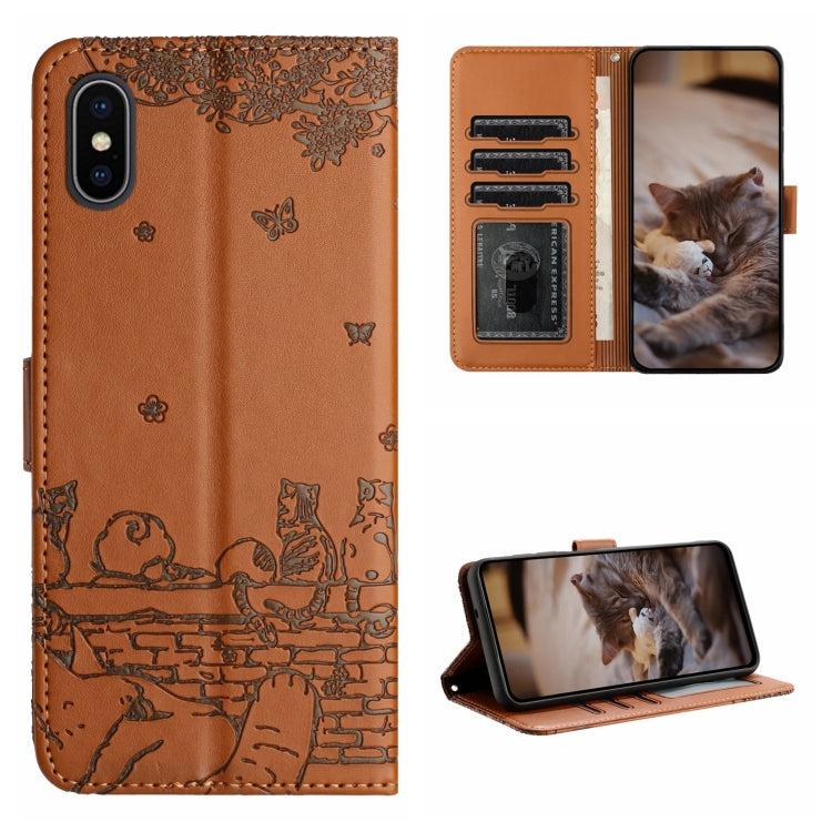 Étui de téléphone en cuir avec motif de chat en relief et cordon, pour iPhone 11 Pro, pour iPhone XS Max, pour iPhone X, pour iPhone 7 Plus / 8 Plus