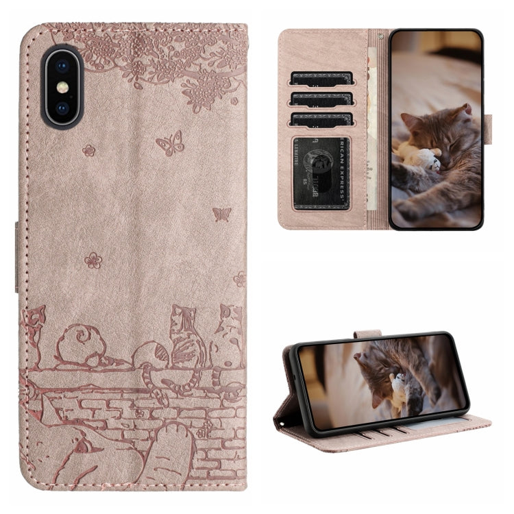 Étui de téléphone en cuir avec motif de chat en relief et cordon, pour iPhone 11 Pro, pour iPhone XS Max, pour iPhone X, pour iPhone 7 Plus / 8 Plus