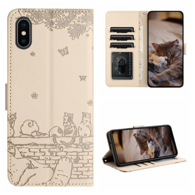 Étui de téléphone en cuir avec motif de chat en relief et cordon, pour iPhone 11 Pro, pour iPhone XS Max, pour iPhone X, pour iPhone 7 Plus / 8 Plus