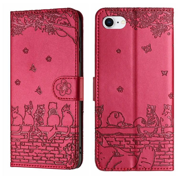 Étui de téléphone en cuir avec motif chat en relief et cordon, pour iPhone 16e / 17e, pour iPhone 17 Pro Max, pour iPhone 17 Pro, pour iPhone 17, pour iPhone Air, pour iPhone 16 Pro Max, pour iPhone 16 Pro, pour iPhone 16 Plus, pour iPhone 16