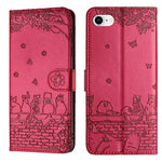 Étui de téléphone en cuir avec motif chat en relief et cordon, pour iPhone 16e / 17e, pour iPhone 17 Pro Max, pour iPhone 17 Pro, pour iPhone 17, pour iPhone Air, pour iPhone 16 Pro Max, pour iPhone 16 Pro, pour iPhone 16 Plus, pour iPhone 16