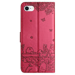 Étui de téléphone en cuir avec motif chat en relief et cordon, pour iPhone 16e / 17e, pour iPhone 17 Pro Max, pour iPhone 17 Pro, pour iPhone 17, pour iPhone Air, pour iPhone 16 Pro Max, pour iPhone 16 Pro, pour iPhone 16 Plus, pour iPhone 16