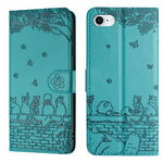 Étui de téléphone en cuir avec motif chat en relief et cordon, pour iPhone 16e / 17e, pour iPhone 17 Pro Max, pour iPhone 17 Pro, pour iPhone 17, pour iPhone Air, pour iPhone 16 Pro Max, pour iPhone 16 Pro, pour iPhone 16 Plus, pour iPhone 16