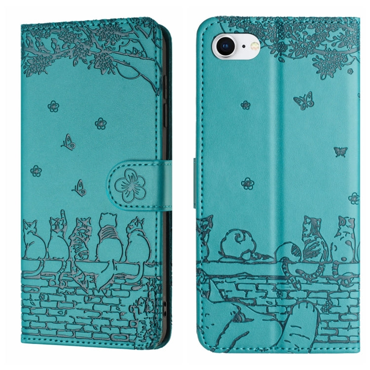 Étui de téléphone en cuir avec motif chat en relief et cordon, pour iPhone 16e / 17e, pour iPhone 17 Pro Max, pour iPhone 17 Pro, pour iPhone 17, pour iPhone Air, pour iPhone 16 Pro Max, pour iPhone 16 Pro, pour iPhone 16 Plus, pour iPhone 16