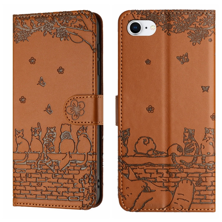 Étui de téléphone en cuir avec motif chat en relief et cordon, pour iPhone 16e / 17e, pour iPhone 17 Pro Max, pour iPhone 17 Pro, pour iPhone 17, pour iPhone Air, pour iPhone 16 Pro Max, pour iPhone 16 Pro, pour iPhone 16 Plus, pour iPhone 16