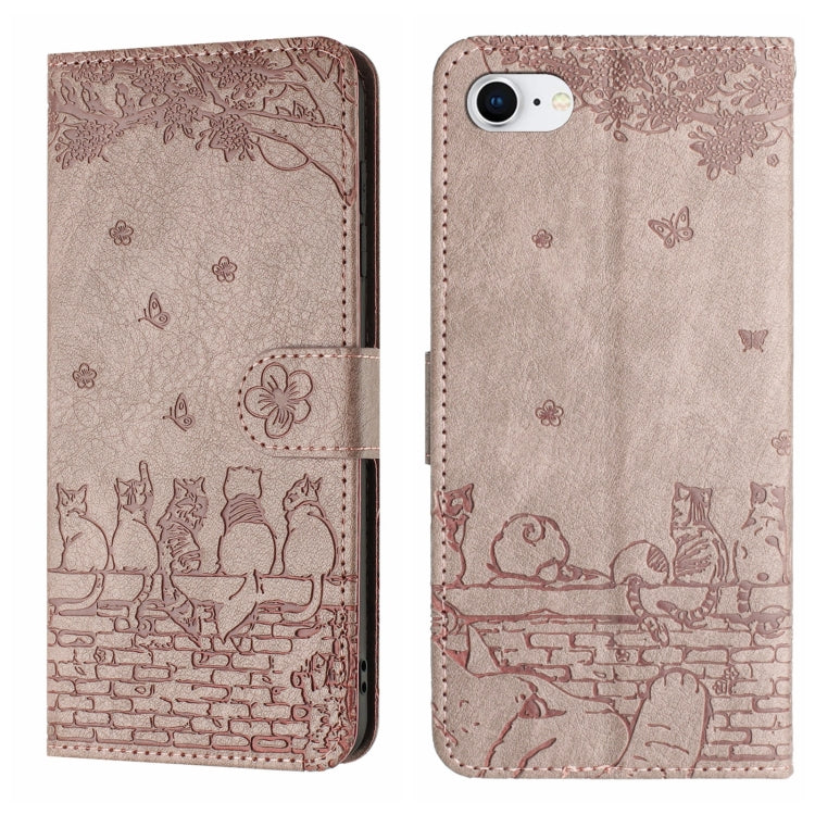 Étui de téléphone en cuir avec motif chat en relief et cordon, pour iPhone 16e / 17e, pour iPhone 17 Pro Max, pour iPhone 17 Pro, pour iPhone 17, pour iPhone Air, pour iPhone 16 Pro Max, pour iPhone 16 Pro, pour iPhone 16 Plus, pour iPhone 16