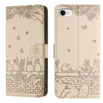 Étui de téléphone en cuir avec motif chat en relief et cordon, pour iPhone 16e / 17e, pour iPhone 17 Pro Max, pour iPhone 17 Pro, pour iPhone 17, pour iPhone Air, pour iPhone 16 Pro Max, pour iPhone 16 Pro, pour iPhone 16 Plus, pour iPhone 16