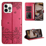 Étui de téléphone en cuir avec motif chat en relief et cordon, pour iPhone 16e / 17e, pour iPhone 17 Pro Max, pour iPhone 17 Pro, pour iPhone 17, pour iPhone Air, pour iPhone 16 Pro Max, pour iPhone 16 Pro, pour iPhone 16 Plus, pour iPhone 16