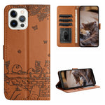 Étui de téléphone en cuir avec motif chat en relief et cordon, pour iPhone 16e / 17e, pour iPhone 17 Pro Max, pour iPhone 17 Pro, pour iPhone 17, pour iPhone Air, pour iPhone 16 Pro Max, pour iPhone 16 Pro, pour iPhone 16 Plus, pour iPhone 16