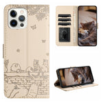 Étui de téléphone en cuir avec motif chat en relief et cordon, pour iPhone 16e / 17e, pour iPhone 17 Pro Max, pour iPhone 17 Pro, pour iPhone 17, pour iPhone Air, pour iPhone 16 Pro Max, pour iPhone 16 Pro, pour iPhone 16 Plus, pour iPhone 16