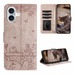 Étui de téléphone en cuir avec motif chat en relief et cordon, pour iPhone 16e / 17e, pour iPhone 17 Pro Max, pour iPhone 17 Pro, pour iPhone 17, pour iPhone Air, pour iPhone 16 Pro Max, pour iPhone 16 Pro, pour iPhone 16 Plus, pour iPhone 16