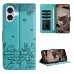 Étui de téléphone en cuir avec motif chat en relief et cordon, pour iPhone 16e / 17e, pour iPhone 17 Pro Max, pour iPhone 17 Pro, pour iPhone 17, pour iPhone Air, pour iPhone 16 Pro Max, pour iPhone 16 Pro, pour iPhone 16 Plus, pour iPhone 16