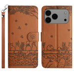 Étui de téléphone en cuir avec motif chat en relief et cordon, pour iPhone 16e / 17e, pour iPhone 17 Pro Max, pour iPhone 17 Pro, pour iPhone 17, pour iPhone Air, pour iPhone 16 Pro Max, pour iPhone 16 Pro, pour iPhone 16 Plus, pour iPhone 16