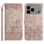 Étui de téléphone en cuir avec motif chat en relief et cordon, pour iPhone 16e / 17e, pour iPhone 17 Pro Max, pour iPhone 17 Pro, pour iPhone 17, pour iPhone Air, pour iPhone 16 Pro Max, pour iPhone 16 Pro, pour iPhone 16 Plus, pour iPhone 16