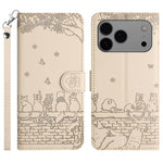 Étui de téléphone en cuir avec motif chat en relief et cordon, pour iPhone 16e / 17e, pour iPhone 17 Pro Max, pour iPhone 17 Pro, pour iPhone 17, pour iPhone Air, pour iPhone 16 Pro Max, pour iPhone 16 Pro, pour iPhone 16 Plus, pour iPhone 16