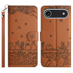 Étui de téléphone en cuir avec motif chat en relief et cordon, pour iPhone 16e / 17e, pour iPhone 17 Pro Max, pour iPhone 17 Pro, pour iPhone 17, pour iPhone Air, pour iPhone 16 Pro Max, pour iPhone 16 Pro, pour iPhone 16 Plus, pour iPhone 16