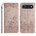 Étui de téléphone en cuir avec motif chat en relief et cordon, pour iPhone 16e / 17e, pour iPhone 17 Pro Max, pour iPhone 17 Pro, pour iPhone 17, pour iPhone Air, pour iPhone 16 Pro Max, pour iPhone 16 Pro, pour iPhone 16 Plus, pour iPhone 16