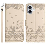Étui de téléphone en cuir avec motif chat en relief et cordon, pour iPhone 16e / 17e, pour iPhone 17 Pro Max, pour iPhone 17 Pro, pour iPhone 17, pour iPhone Air, pour iPhone 16 Pro Max, pour iPhone 16 Pro, pour iPhone 16 Plus, pour iPhone 16